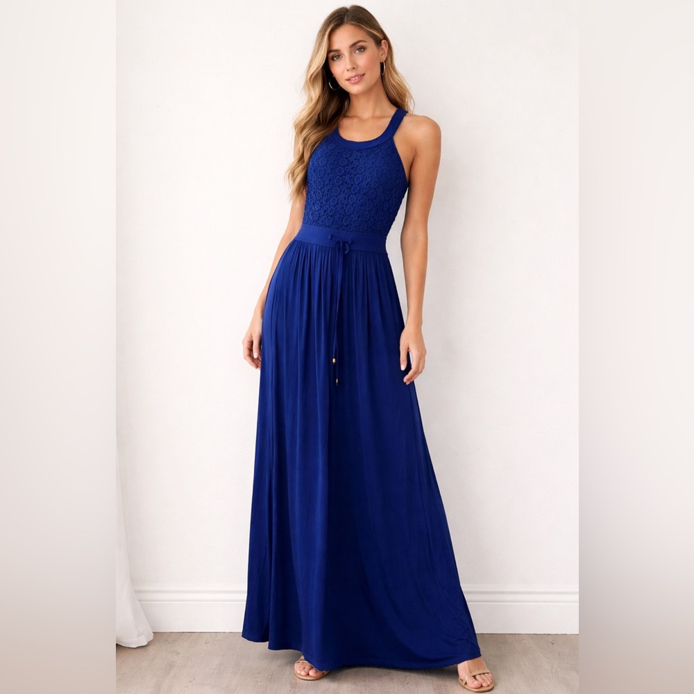 Chelsea & Theodore Blue Lace Maxi
Dress NWT M Pockets Wedding Guest
Evening